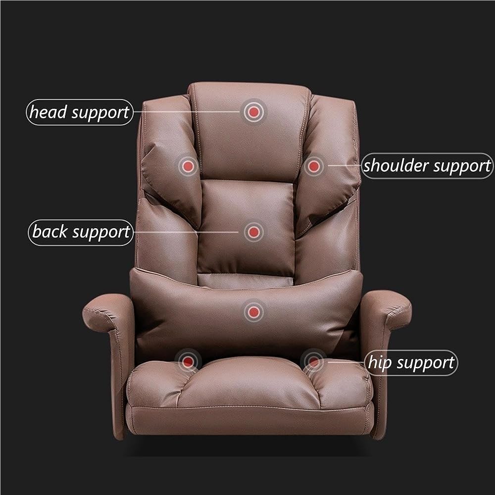 Ergonomic Leather Office Chair with Adjustable Height Comfortable 360 Degree Swivel Recliner Computer Desk Chairs for Meeting Room Lunch Break Reading(Brown)