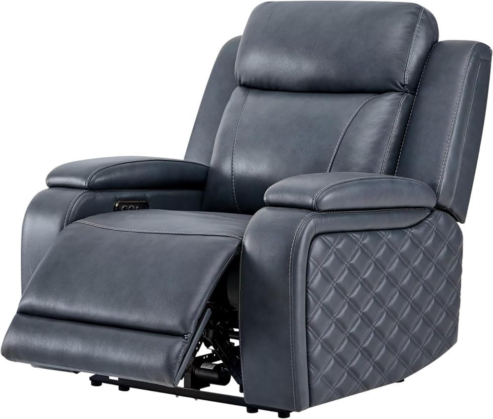 Modern Power Recliner Chair with Power Headrest, Leather Electric Reclining Sofa for Living Room, Hidden Storage Armrest & USB Port, Motorized Home Theater Seating for Adults