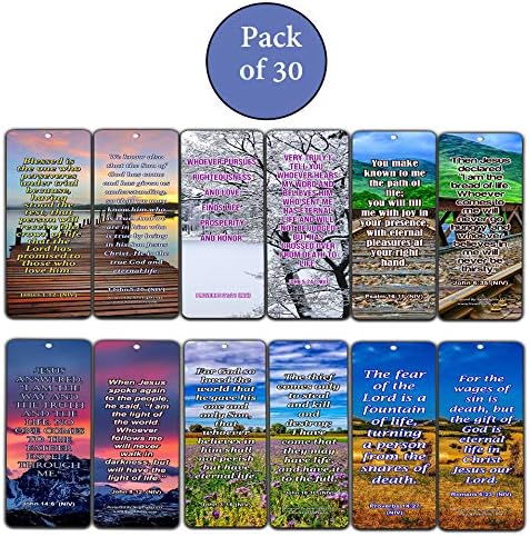 NewEights Life Bible Verses Bookmarks NIV (30 Pack) - Handy Reminder About God’s Grace – Daily Motivational and Encouragement Card Collection Set – Meaningful Gifts for Church