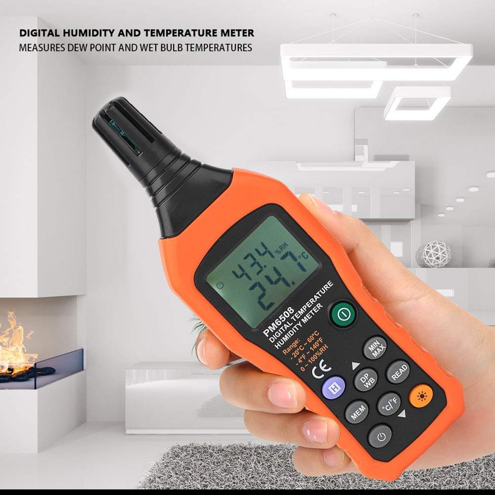 Digital Humidity and Temperature Meter MS6508 Handheld Portable Thermometer Humidity Gauge Meter Monitor with Dew Point and Wet Bulb Backlight LCD Display for Daily Life Industry Agriculture