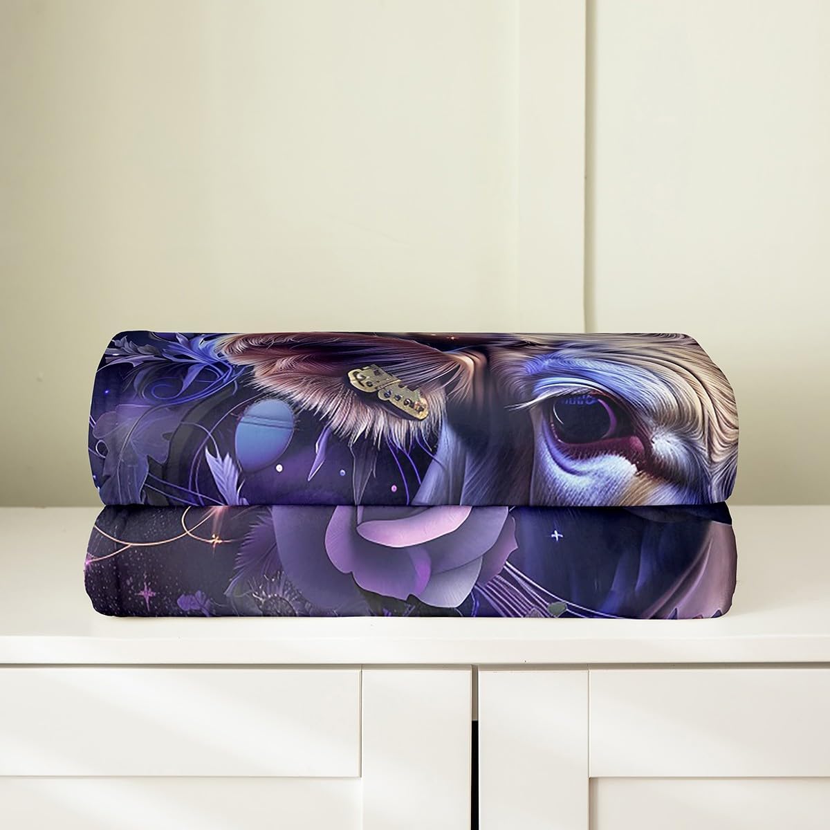Erosebridal Highland Cow Fleece Blanket for Kids Boys Girls,Purple Rose Cow Flannel Blanket 50x60 inch,Cowhide Throw Blanket,Farmhouse Cow Bed Blanket for Sofa Couch,All Season