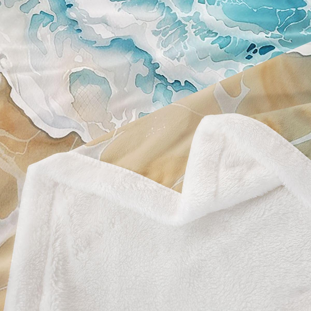 Feelyou Beach Wave Throw Blanket Coastal Sand Soft Fleece Sherpa Cozy Fuzzy Plush Warm Tropical Shore Fuzzy Plush Throw Ocean Themed Queen 90"x90" Seaside Gradient for Bed Couch Living Room
