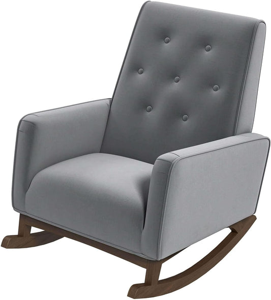 100% New 1pc Light Grey Fabric Solid Wood Rocking Chair for Living Room Bedroom Reading Nursery,36.6" H x 27.5" W x 39" D Accent Chair