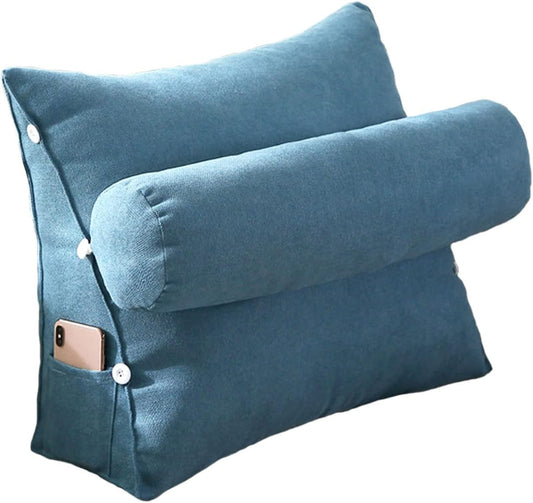 Bed Pillow for Sitting Up, Headboard Cushion Reading Pillows for Sofa Bed Office Chair, Rest Cushion Adjustable Wedge Cushion Pillow, Provides Lumbar Support ( Color : Blue-1 , Size : 50x60x22cm )