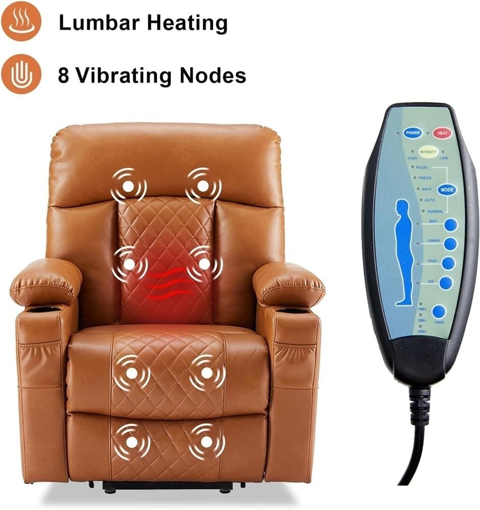 Dual Motor Power Lift Recliner with Heat Massage and USB Electric Recliner Chair with Infinite Position and Extended Footrest Comfortable Leather Seating for Elderly