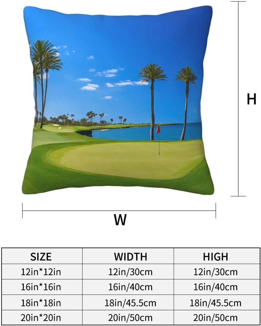 All-Season Square Pillow Covers 18"X18", Golf Course Sea, Decorative Throw Pillow Covers for Sofa Bed Couch, Hidden Zipper Cushion Cover, Square Lumbar & Accent Pillowcases for Home Decor