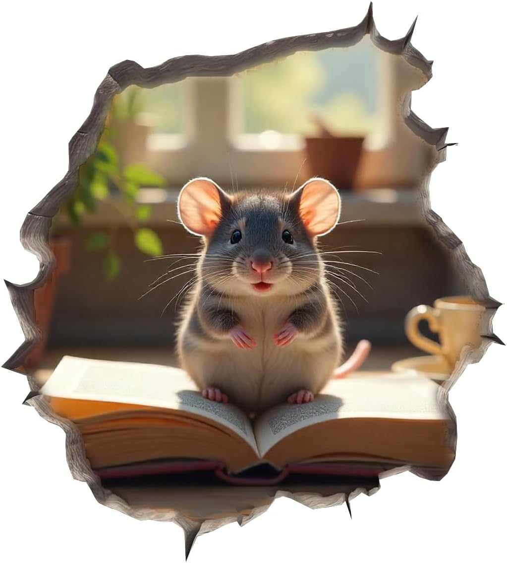 Mouse Reading Book Wall Murals Peel and Stick for Kids Room, Classroom Wall Decor - 3D Effect Wall Mural, Ideal Wall Stickers & Murals, Decorative Decal for Educational Spaces Design 26