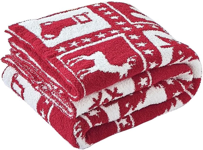 Ultra Soft Microfiber Star Snowflakes Christmas Tree Checkered Knitted Throw Blanket Warm Plush Fluffy Bed Blanket Xmas Decor Lightweight Camping Travel Blanket for Couch Sofa (Gift Red, 50"x60")