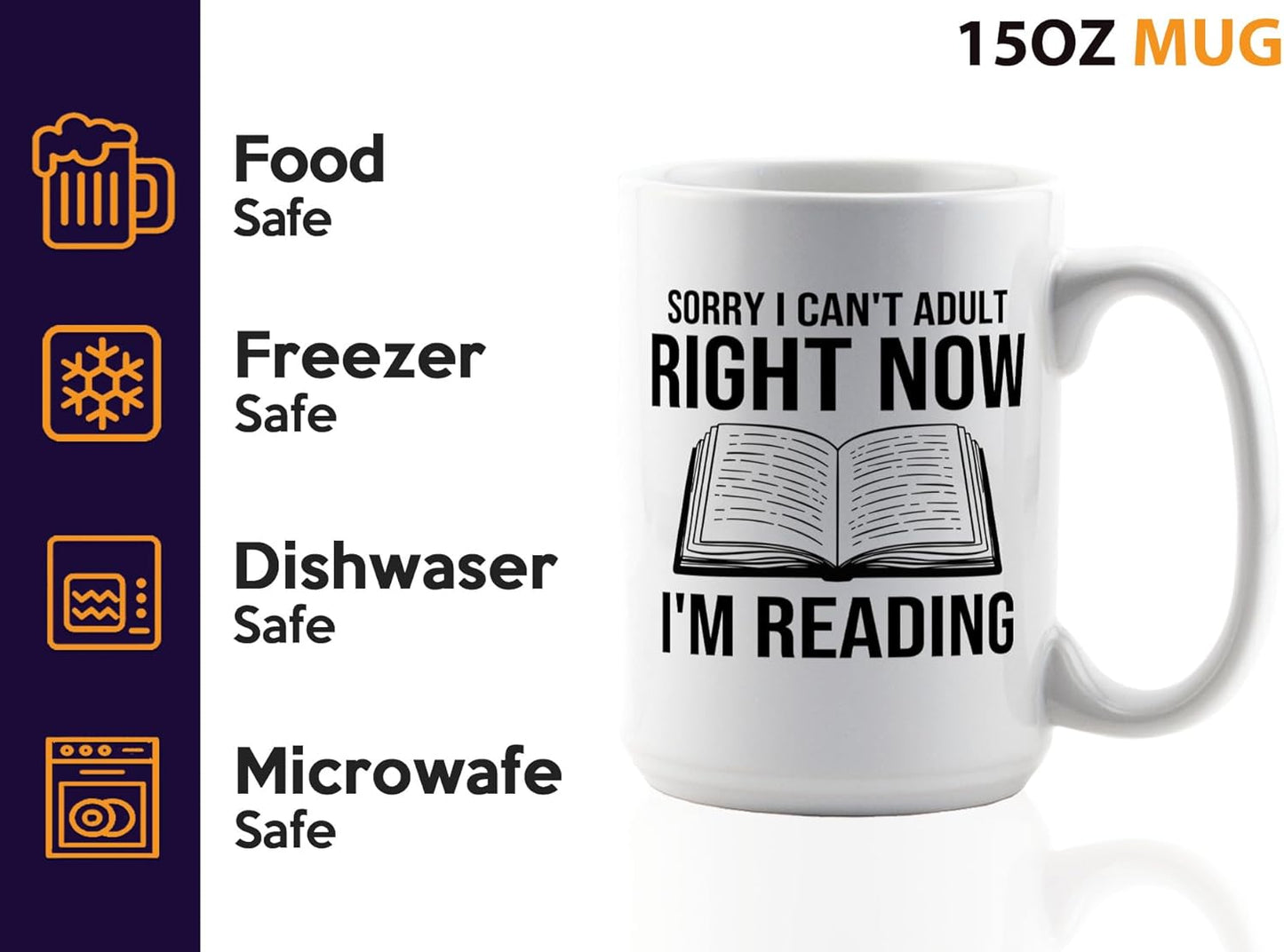 Book Lover Coffee Mug 15oz White -Sorry I cant - Bookworm Literature Library Book Lover Reader Booked Editor Intellectual Studious