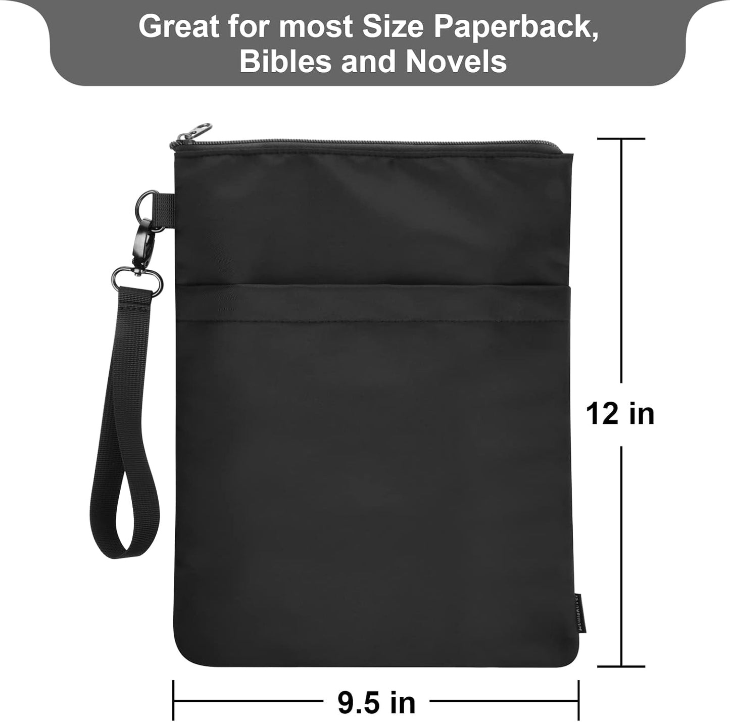 Book Sleeves with Zipper, Travel Book Protector Pouch for Paperbacks & Hardcover Books, Book Covers Bags Carry Case/Front Pocket & Handle Strap for Book Lovers Mother's Day (Black, 1 Pc)