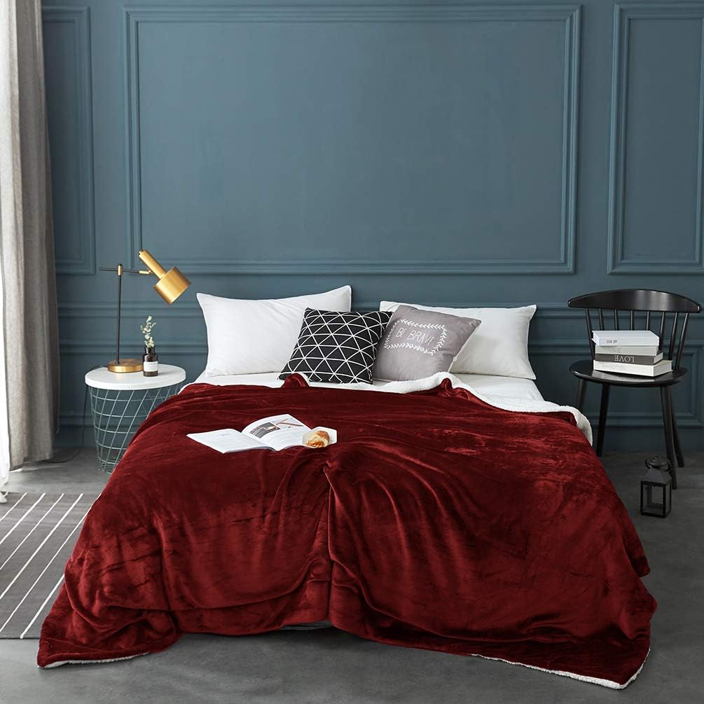 LBRO2M Sherpa Fleece Bed Blanket King Size Super Soft Fuzzy Plush Warm Cozy Fluffy Microfiber Couch Throw Velvet Double Reversible Blankets,Red