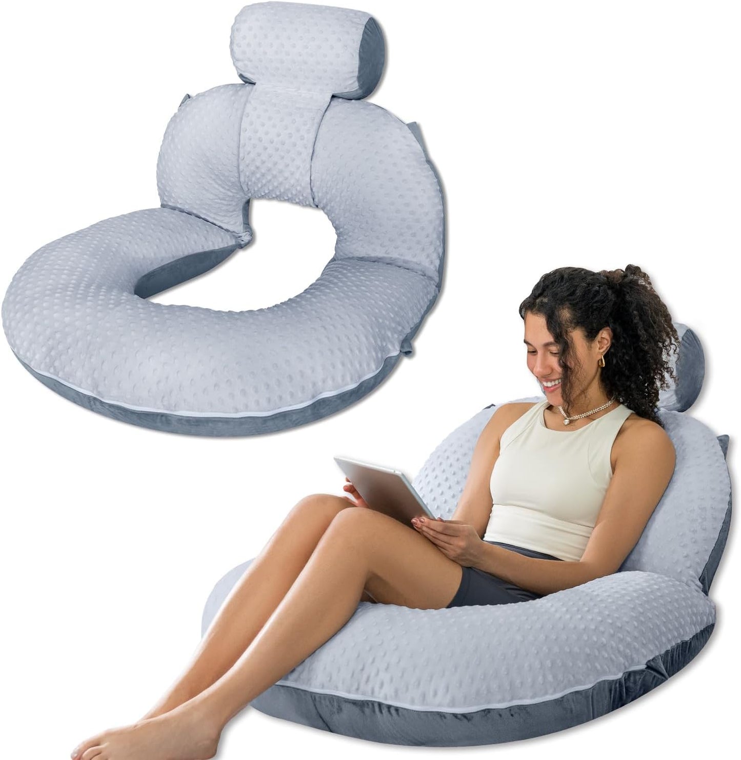 INSEN Reading Pillow, Back Pillow for Sitting in Bed and Couch, Gaming Pillow for Adults, Sit Up Support for Bed (Upgrade-Dot Velvet-Grey, Upgraded)