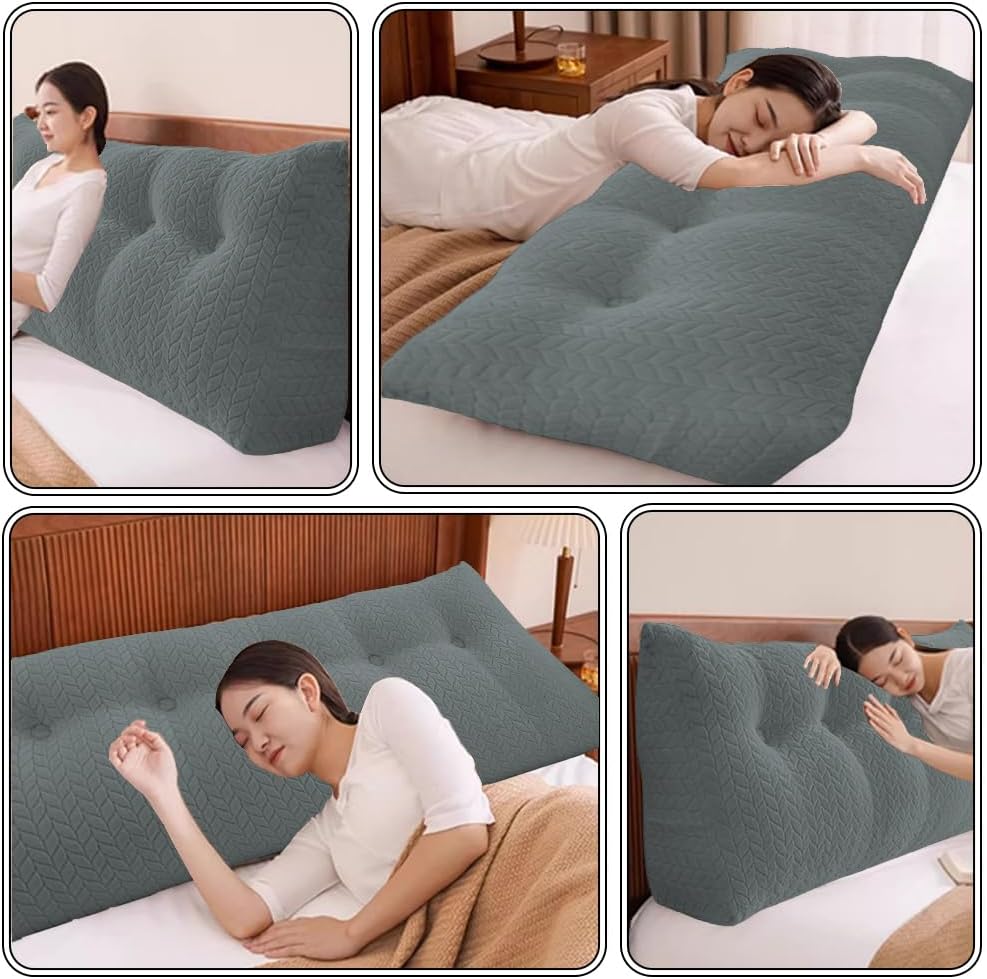 Velvet Triangular Wedge Pillow, Removable Cover Headboard Pillow for Daybed, Backrest Positioning Support Pillow Cushion Resting Reading (Light Gray, Queen(59 * 20 * 8in))
