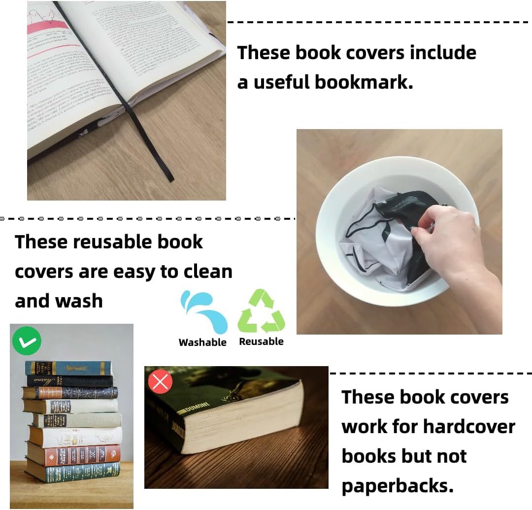 Stretchable Fabric Book Cover for Hardcover, 6 Pack Nylon Book Cloth - Washable Jumbo Book Sleeve, Protector for Hardcover and School Kids Boys Girls Textbooks 9.5" x 11"