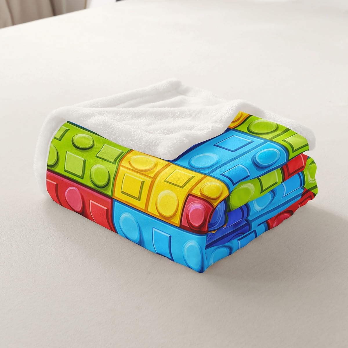 Feelyou Colorful Toy Throw Blankets Teen Funny Building Blocks Decor Soft Cozy Fleece Blankets 30x40 Inches Kids Boys Girls Colorful Geometric Brick Fleece Flannel Throws Cute Games Room Decor