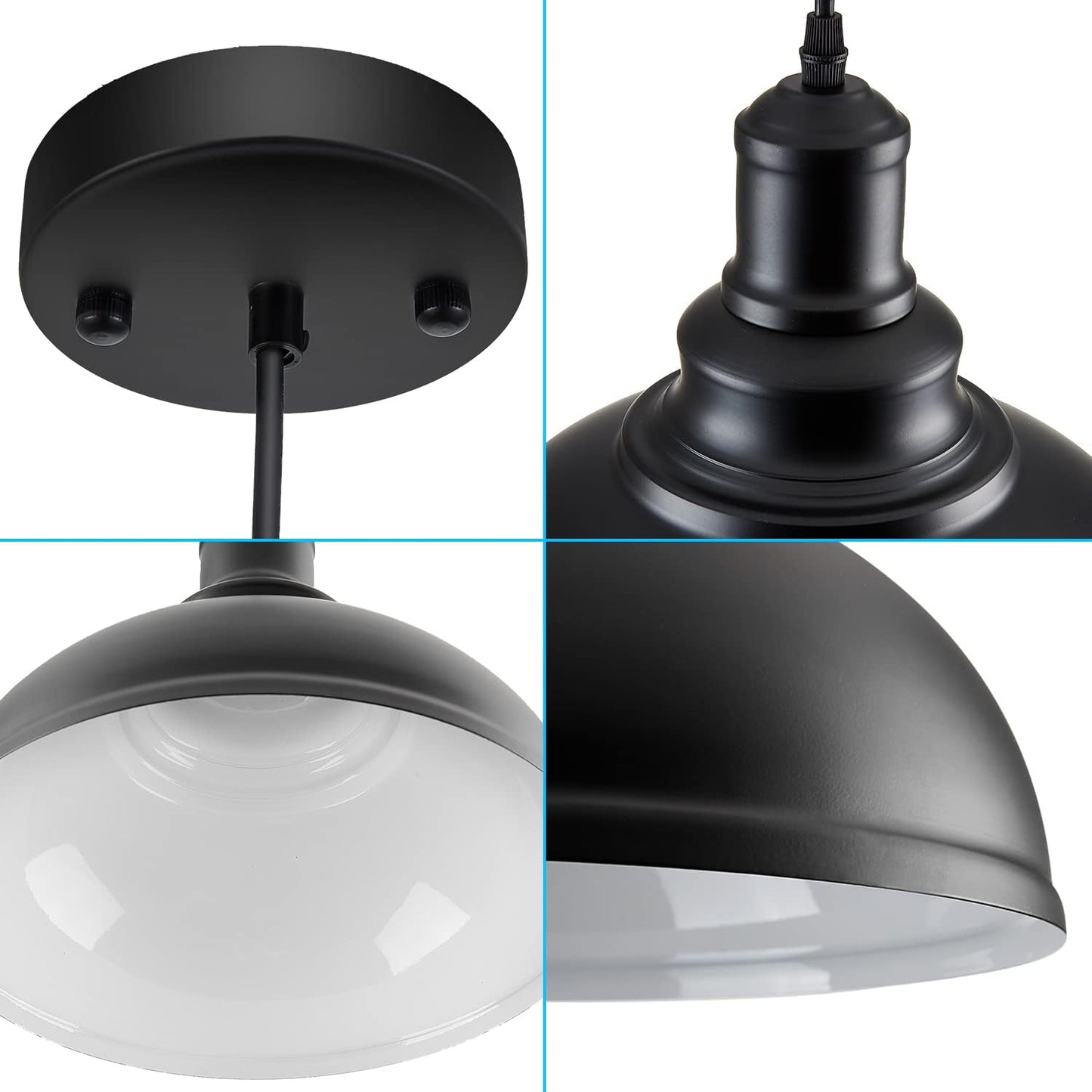 2PCS Pendant Lighting, Vintage Industrial Fixtures, Black Metal Chandelier Lights, Ceiling Lamp for Kitchen Home Island Dining Room Bedroom, 11.4 inches