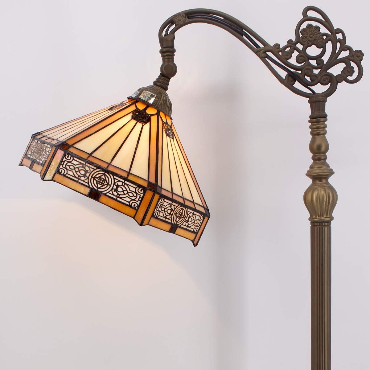 WERFACTORY Tiffany Floor Lamp Mission Hexagon Stained Glass Arched Lamp 12X18X64 Inches Gooseneck Adjustable Corner Standing Reading Light Decor Bedroom Living Room S011 Series