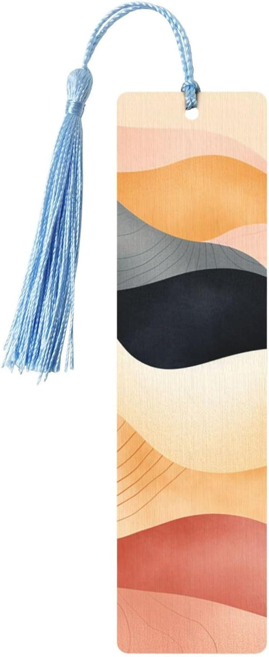 Curve Bookmarks Gifts for Women Men, Wooden Bookmarks for Book Lovers, Vintage Book Marks Ornaments with Tassel, Unique Personalized Reading Page Markers Sky Blue