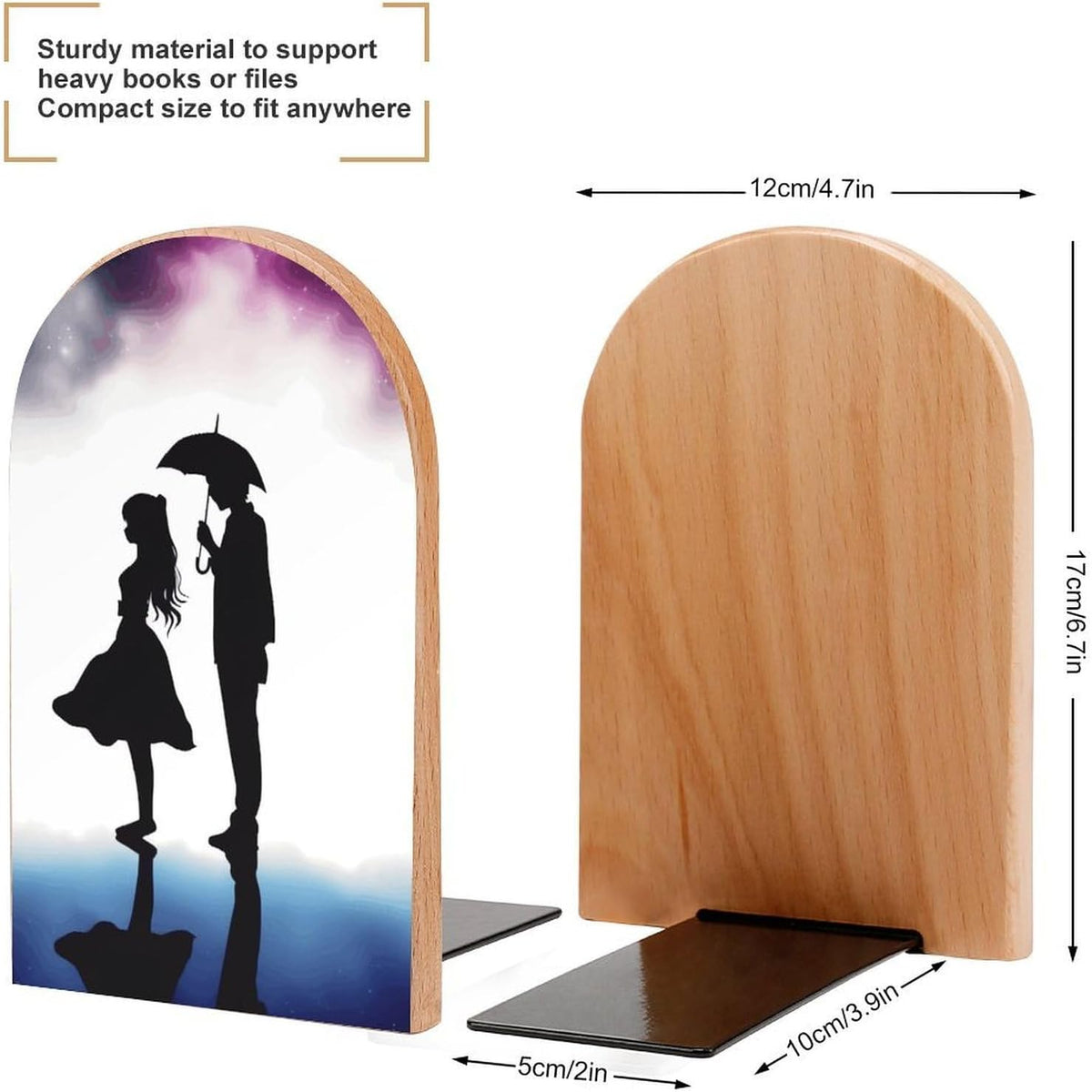 Non-Slip Bookend for Shelves Anime Lovers Silhouette Wooden Bookends with Metal Base Decorative Book Stopper for Home Heavy Duty Wood Book Storage for Books/CDs