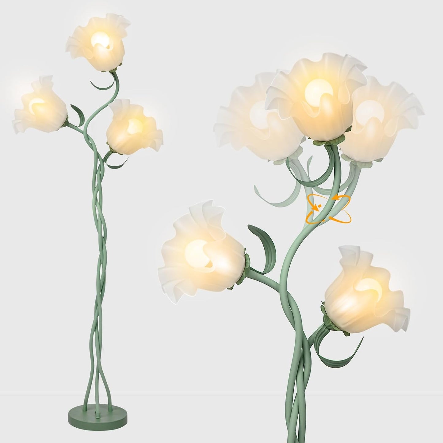 Flower Floor Lamp for Living Room, Tall Flower Reading lamp with Flexible Neck Shaft for Bedroom Decor, Modern Corner Floor Lamps with 3-Color Temperatures LED Bulb