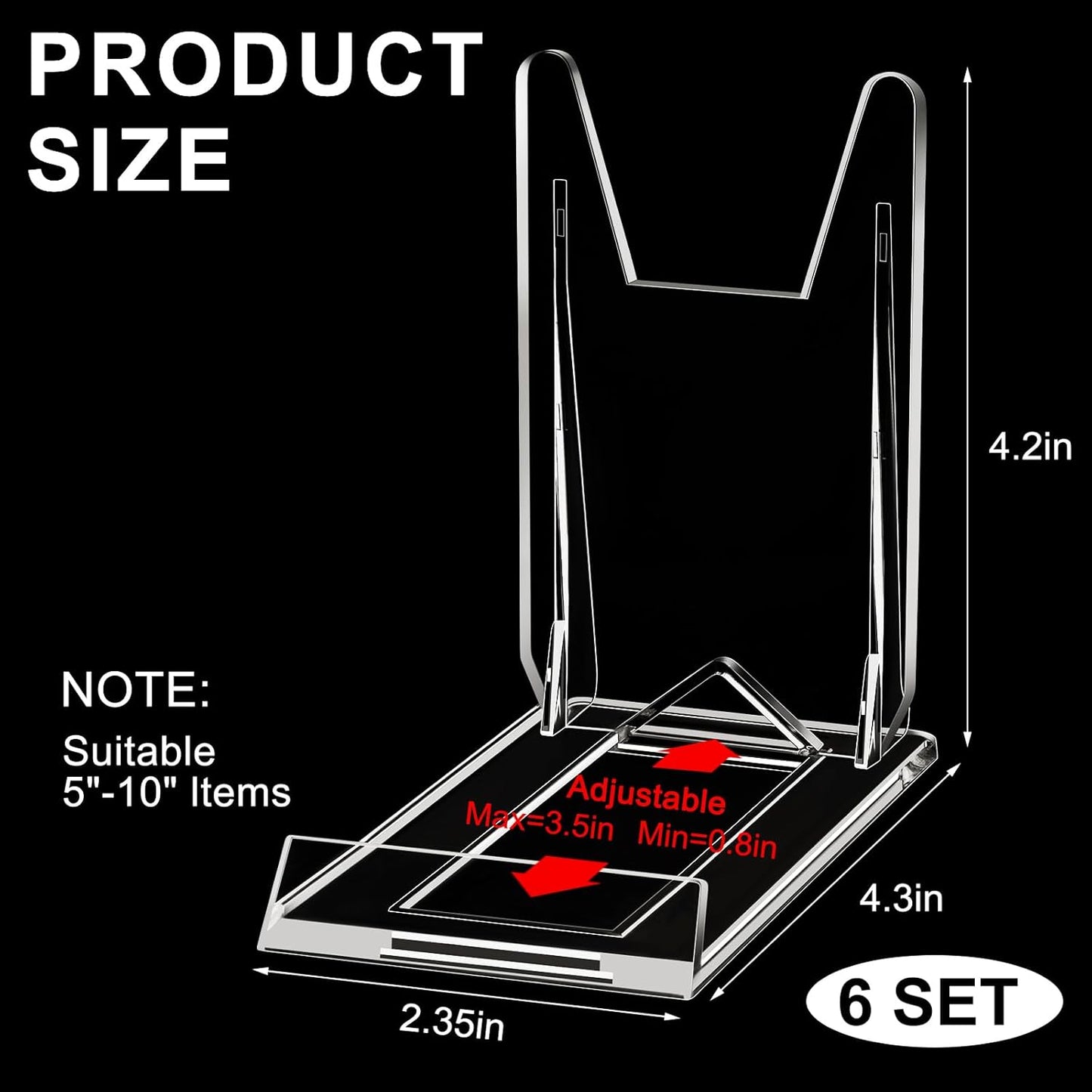Marsui 6 Pack Acrylic Record Stand Display Adjustable Tabletop Album Now Playing Holder Clear Video Game Holder Stand DVD CD Easel Collector for Home Office Comic Book Magazine Postcard Artworks