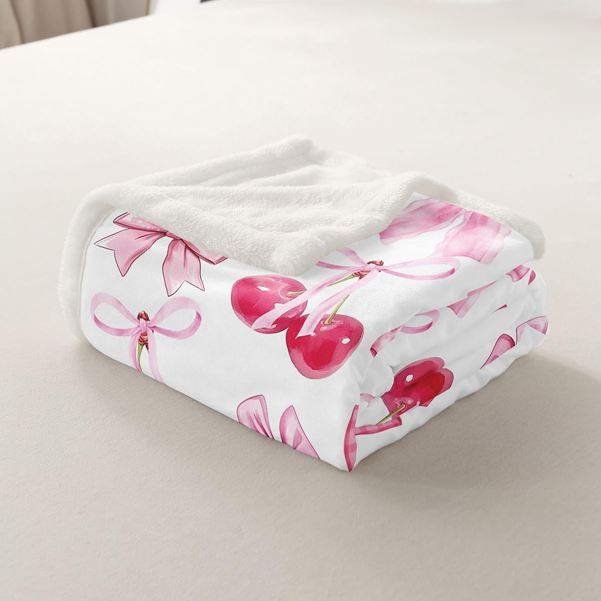 Feelyou Cute Bowknot Fleece Throw Blanket 40"x50" Pink Watercolor Bow Sherpa Blanket for Bed Sofa Couch Boys Girls Teens Bedroom Decor Bow Plush Blanket Women Men Dreamy Princess Fuzzy Blanket