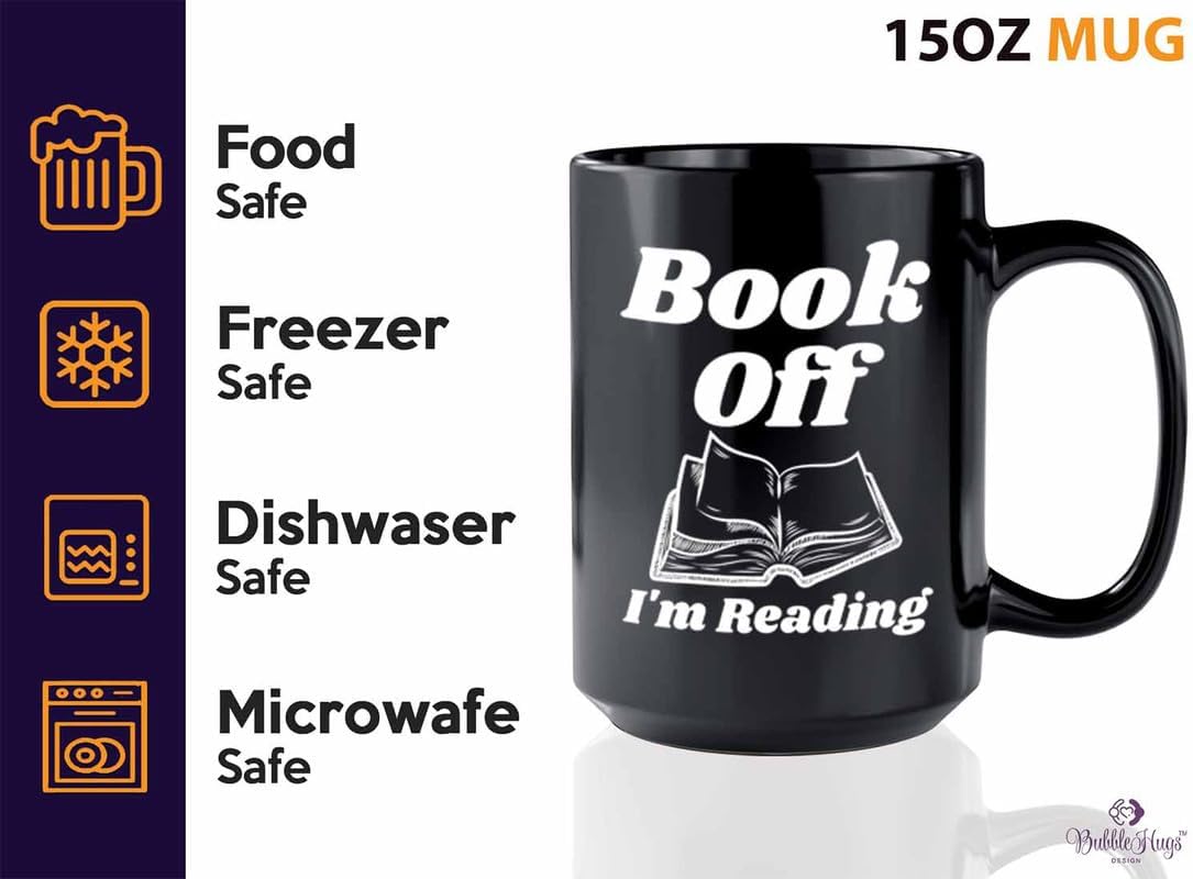 Reading Coffee Mug 15oz Black - Book Off I'm Reading - Reader Gift Bookworm Owl Lover Cat Lover Book Lover Novelist Librarian Writer