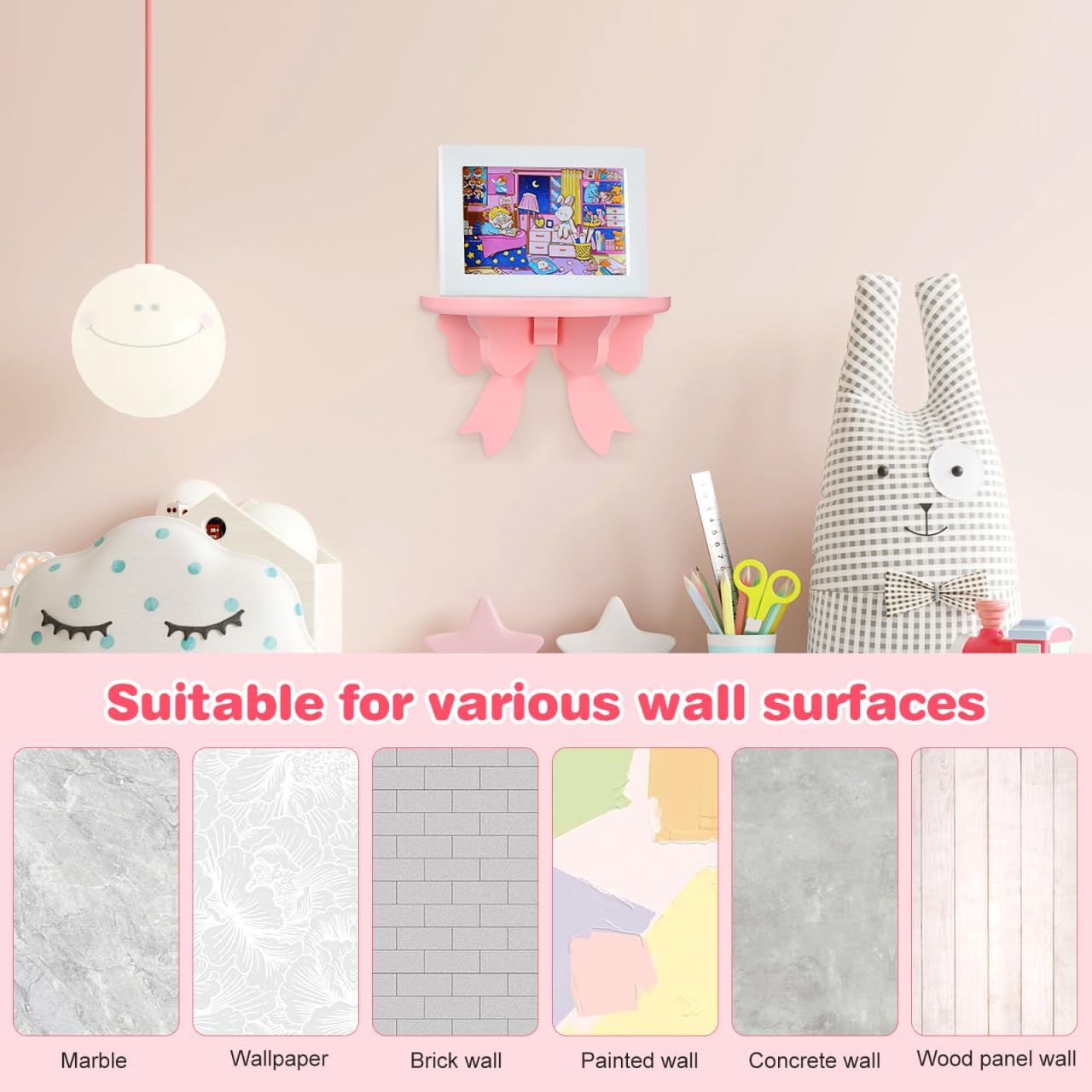 Cabilock Pink Wood Floating Shelf 7.87X5.11X3.93 Inch Wall Mounted Partition Rack Organizer for Bedroom Bathroom Kitchen Living Room Decoration