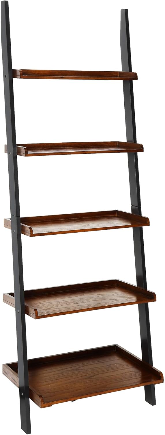 Convenience Concepts French Country Ladder Bookshelf 25" - Classic Living Room Bookcase for Traditional, Modern Office, Family Room & Home Office, Dark Walnut