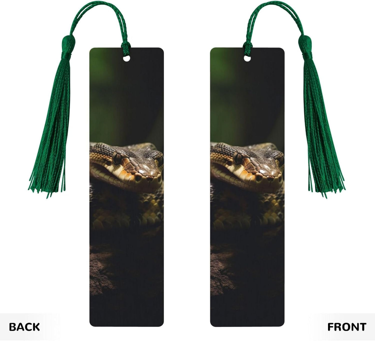 Snake Resting on a Log Bookmarks Gifts for Women Men, Wooden Bookmarks for Book Lovers, Vintage Book Marks Ornaments with Tassel, Unique Personalized Reading Page Markers Dark Green