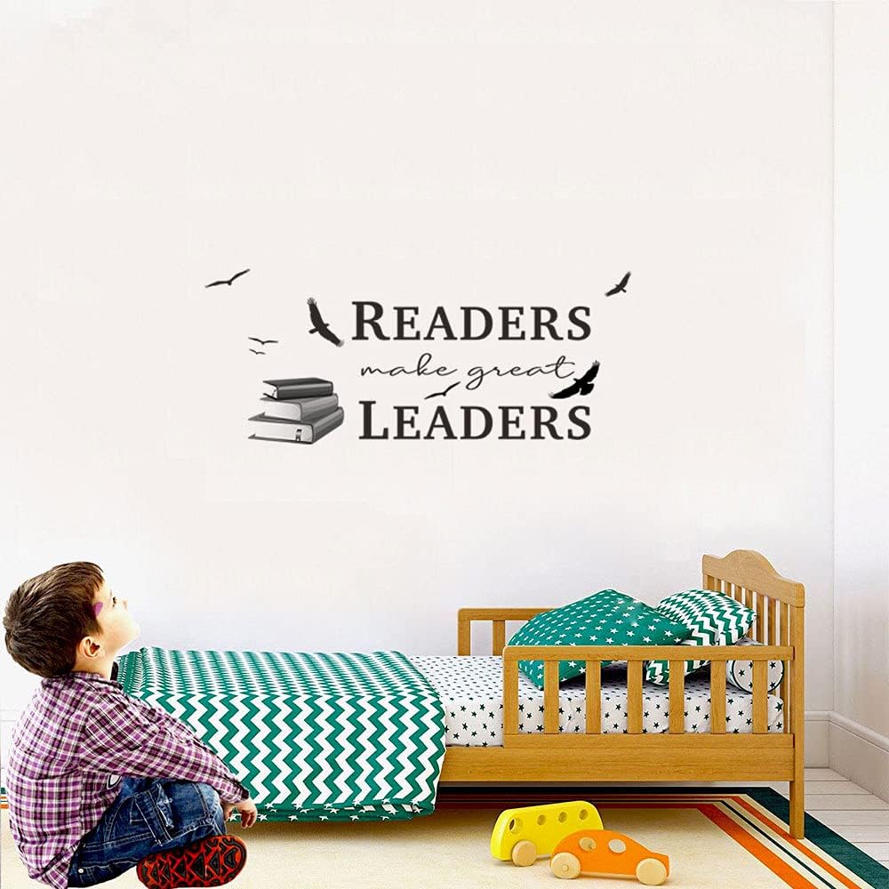 Reading Theme Wall Decals, Inspirational Quotes Readers Make Great Leaders Wall Stickers for School College Library Nursery Children’s Room Classroom