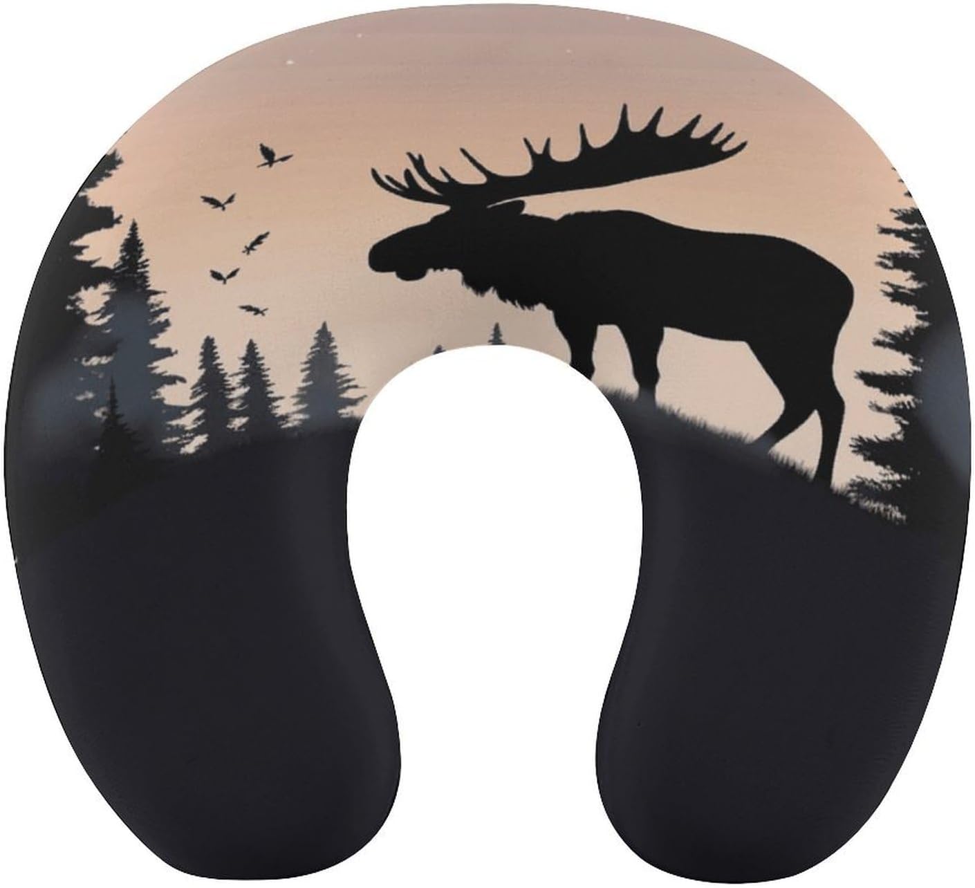 Moose Mountain Pine Tree Wilderness Neck Pillow Memory Foam U Shaped Pillows Portable Pillows for Shoulder Travel Head Support Pillow with Concealed Zipper for Airplane Car Home Office