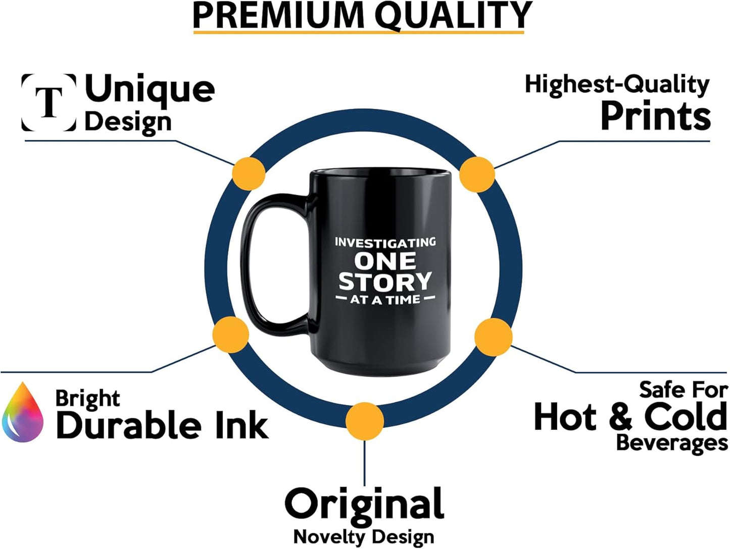 Journalist Coffee Mug 15oz Black -Investigating One Story - Reading Lover Book Club Gift Author Appreciation Writer Journalism Novelist Scriptwriter