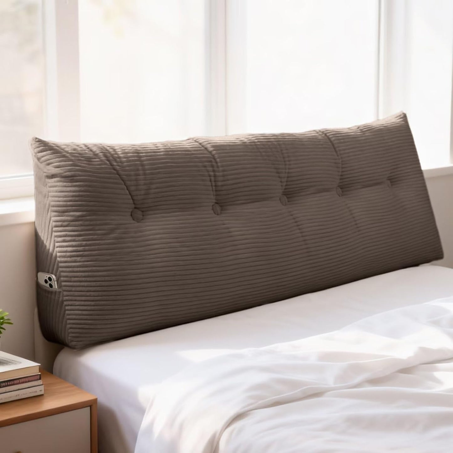 Wedge Pillow Headboard Queen Triangular Bed Wedge Pillow for Headboard, Headboard Pillow Reading Pillow for Daybeds and Bunk Beds with Removable Velvet Cover