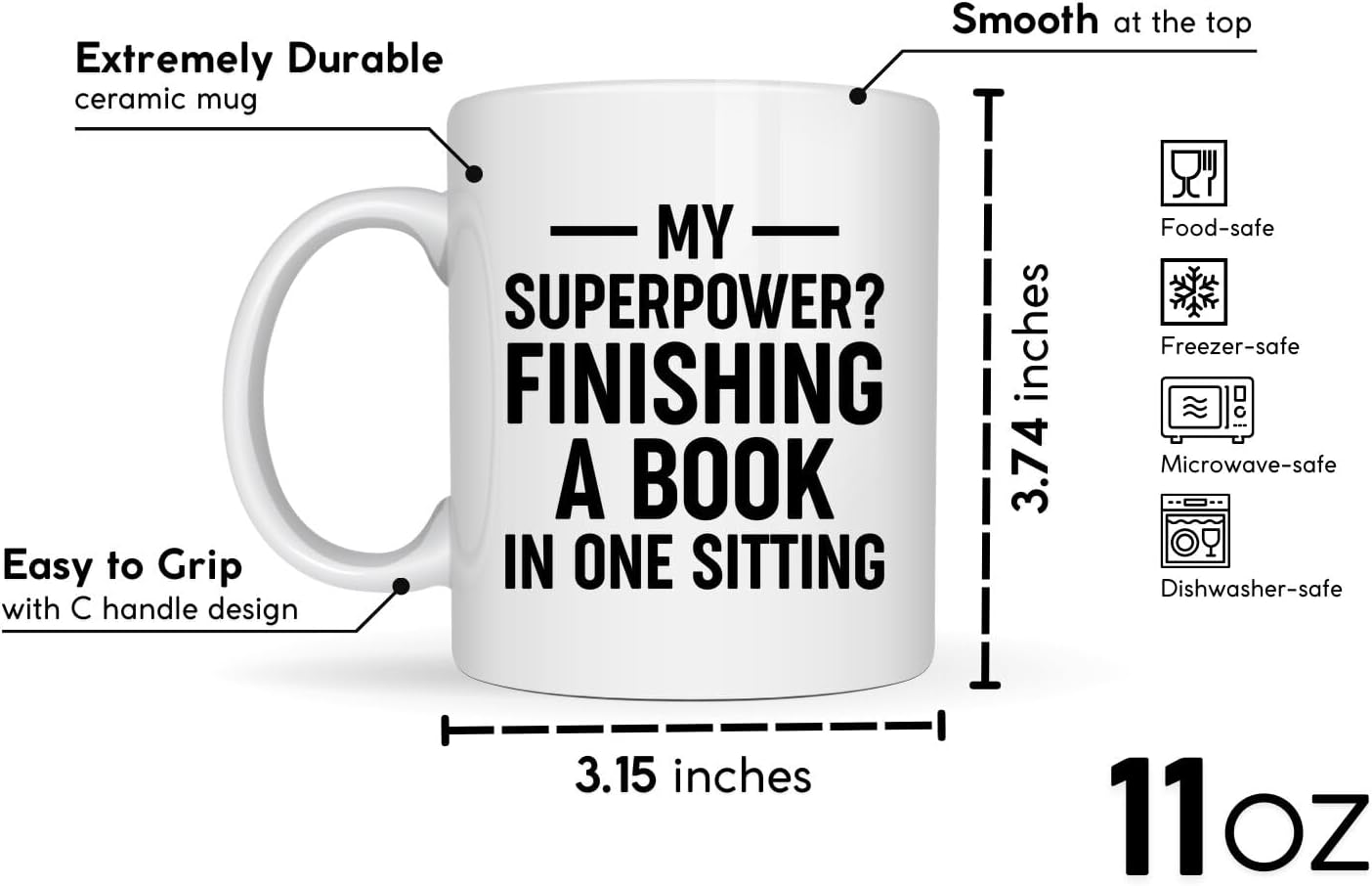Book Lovers Coffee Mug 11oz White -Book finisher - Book Reader Bookworm Addict Bookish Librarian Nerd Gifts Decor for Men Women