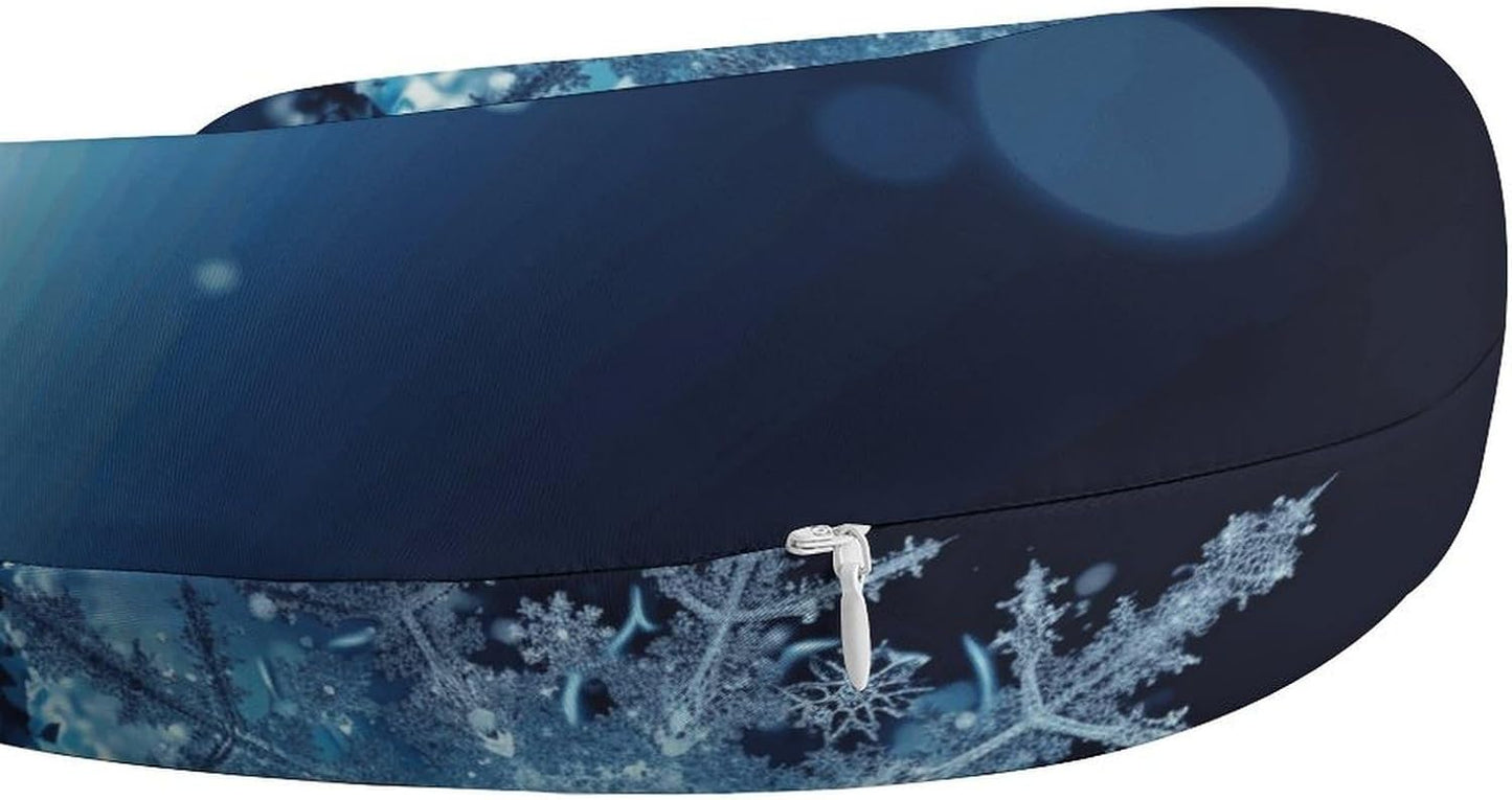 Blue Christmas Snowflake Neck Pillow Memory Foam U Shaped Pillows Portable Pillows for Shoulder Travel Head Support Pillow with Concealed Zipper for Airplane Car Home Office