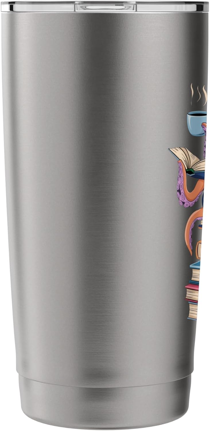Octopus Reading Book Coffee Lover Bookaholic Bookworm Reader Stainless Steel Insulated Tumbler