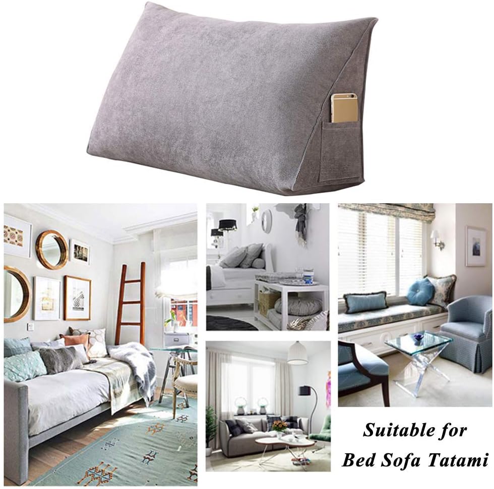 Sofa Board Cushion Triangular Wedge Pillow Velvet Backrest Positioning Support Reading Pillow Wedge Cushion Office Lumbar Pad with Washable Cover (Scarlet 70x30x20cm(28x12x8inch))