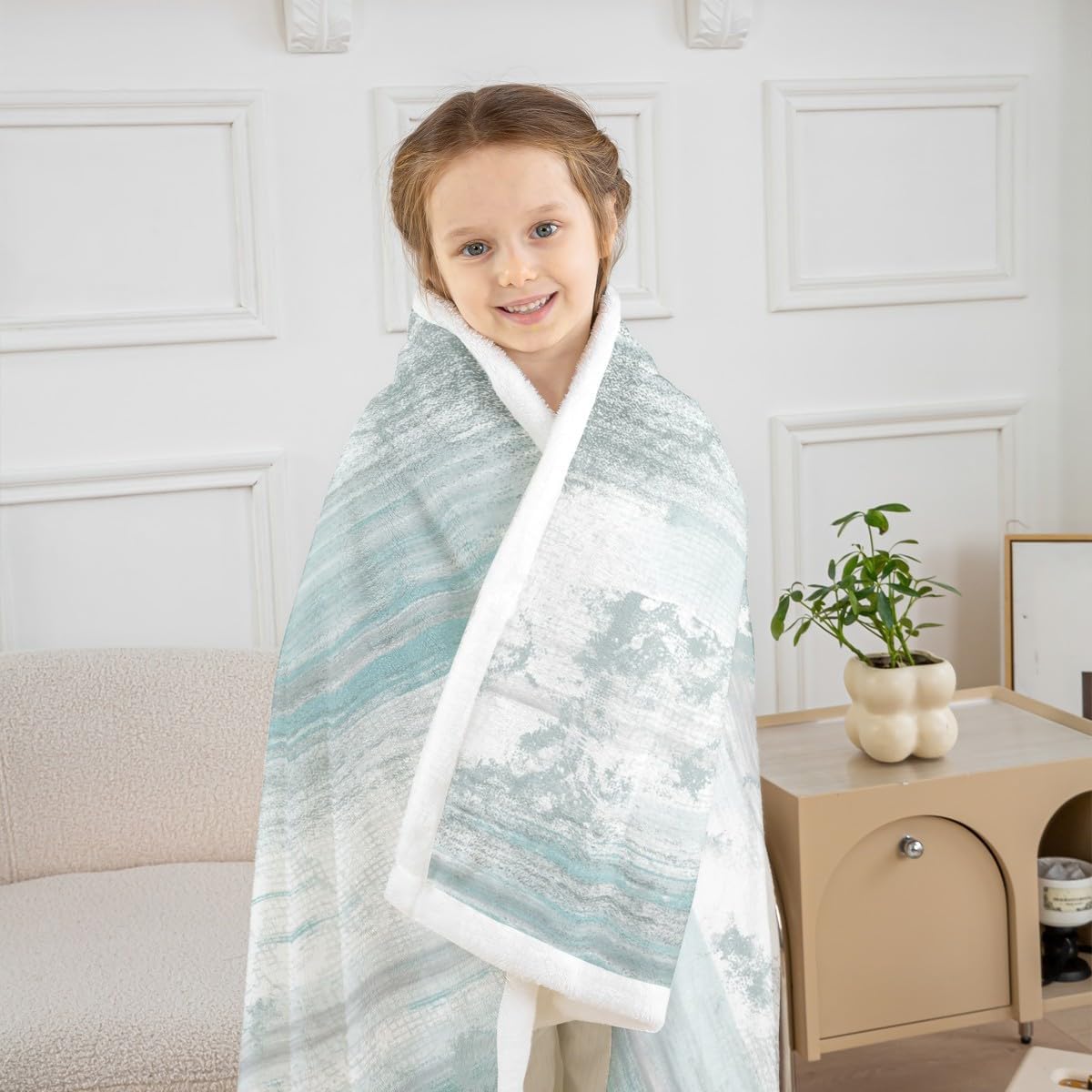 Feelyou Abstract Throw Blanket Modern Abstract Art Soft Fleece Sherpa Cozy Fuzzy Plush Warm Turquoise Gray White Fuzzy Plush Throw Turquoise 40"x50" for Bed Couch Living Room