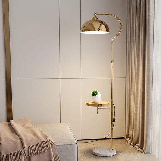 Modern Elegant with Table Floor Lamp Industrial Tall Standing Lamp Electroplated Iron Floor Lamps with Foot Switch Height Adjustable Arched Reading Light for Bedroom Office (Gold)