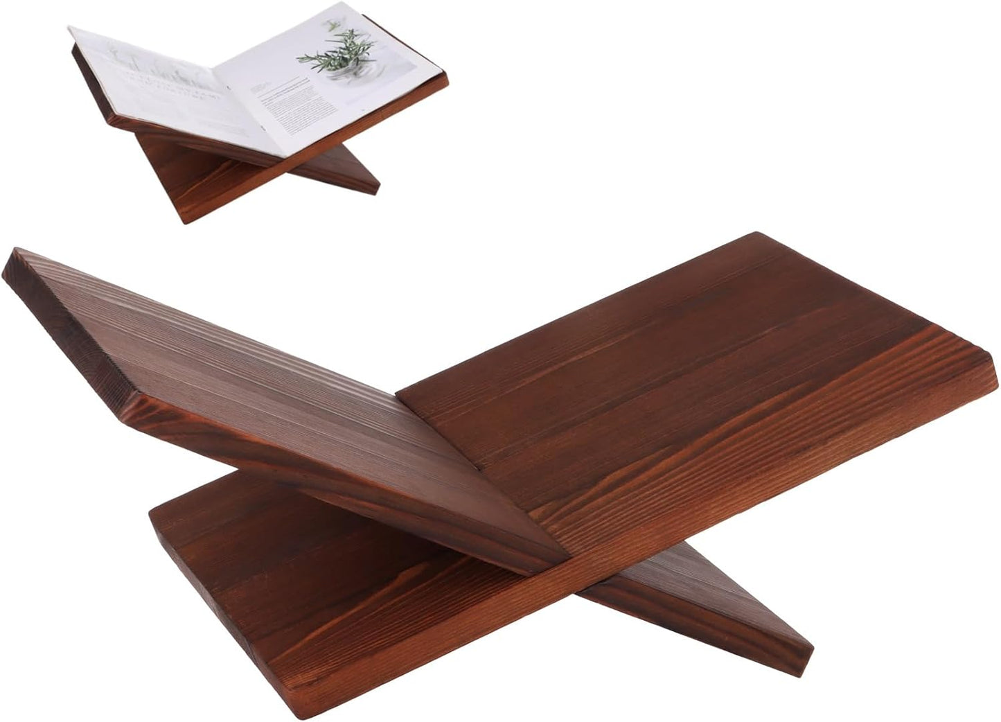 Wooden Book Stand, Solid Wood Book Reading Holder with X-Shape Stable Support, Large Open Book Display Stand for Recipe, Coffee Table Books, 15.7 x 9.3 x 5.9 in