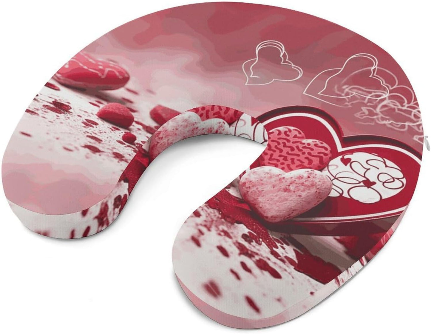 Valentine Day Neck Pillow Memory Foam U Shaped Pillows Portable Pillows for Shoulder Travel Head Support Pillow with Concealed Zipper for Airplane Car Home Office