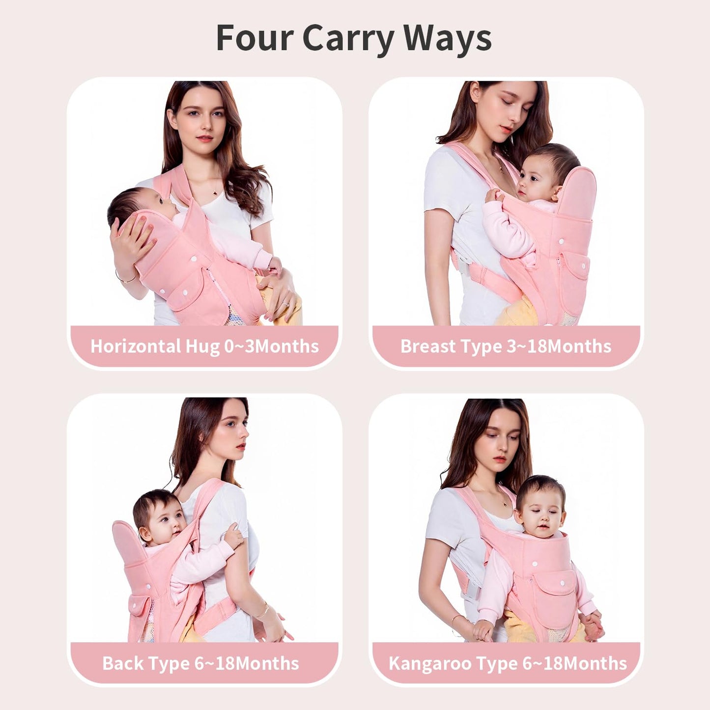 KIYUMI Baby Sling Carrier Portable Newborn Toddler,Child Infant Baby Carrier-Child Carrier Sling,Lightweight & Breathabl Hip 4 in 1 Carry,Pink