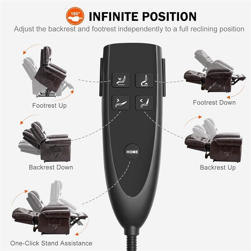 Leather Dual Motor Large Power Lift Recliner Chair for Adults with Heat & Massage, Lay Flat & Infinite Position Electric Recliner with USB Ports, Remote Control for Living Room