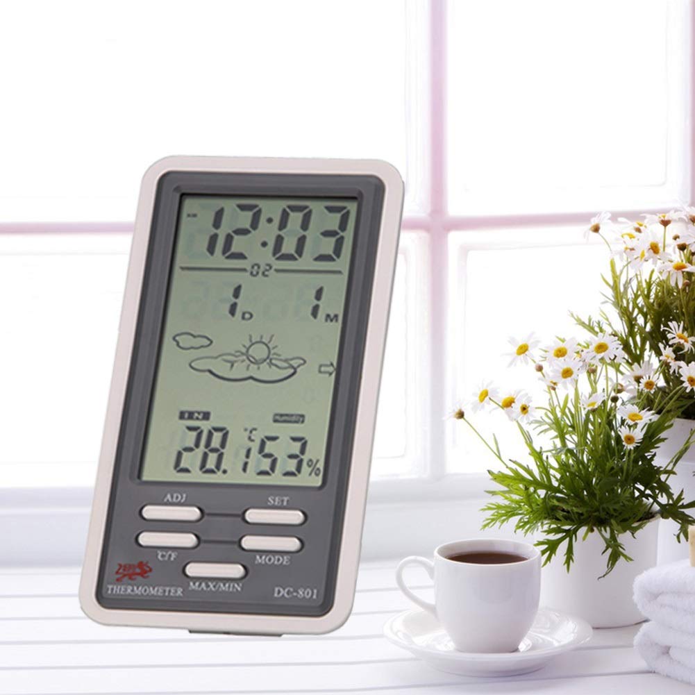 DC801 Large LCD Digital Indoor/Outdoor Temperature Thermometer Hygrometer Humidity Meter Clock