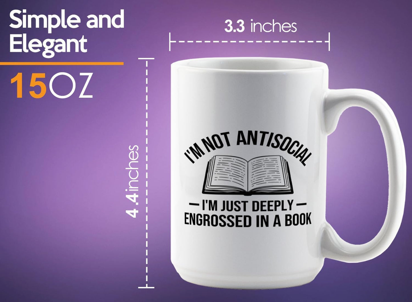 Book Lover Coffee Mug 15oz White -Im not antisocial - Bookworm Literature Library Book Lover Reader Booked Editor Intellectual Studious