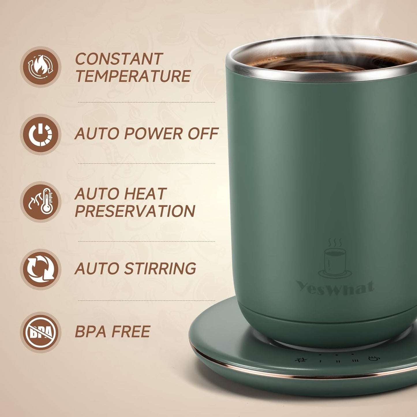 Self Stirring Coffee Mug, Self Heating Coffee Mug 10 oz, Heated Coffee Mug with Smart Temperature Control, Electric Coffee Cup with Detachable Heating Base, Auto Shut Off Warming Mug,Gifts for Dad Mom