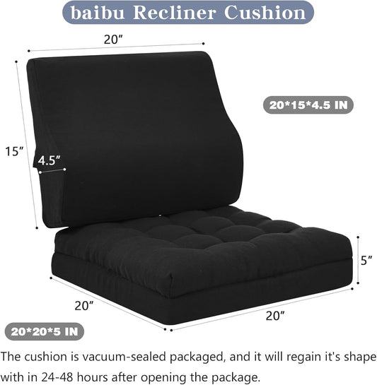 baibu Extra Large Memory Foam Recliner Cushions with Lumbar Support Pillow for Elderly, 20x20x5 Inch Thick Dual-Layer Patent Design Non-Slip Recliner Seat Cushion for Reduce Hip & Lumbar Pain, Black