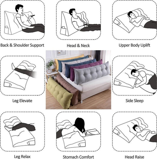 Headboard Pillow - Lumbar Backrest Support Cushion for Sitting Up in Bed, Removable Cover, Comfortable Rest & Relaxation, Ideal for Reading & Watching TV (Beige Grey 120cm/47inch)