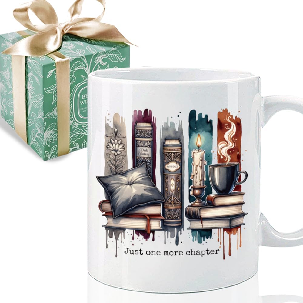 Just One More Chapter Books Mug for Book Lovers Readers Women Men, Birthday Book Gift for Bookish Bookworm Booknerd Bookaholics, Librarian Gifts 11oz